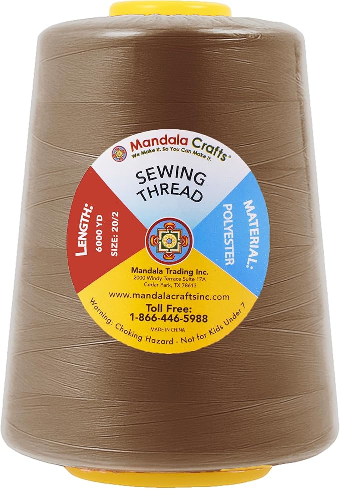 Mandala Crafts 4 Pack of Serger Threads Cones Spools - 20S/2 24000 Yards Polyester Mocha Threads for Sergers Machine and Overlock Quilting Sewing Machine