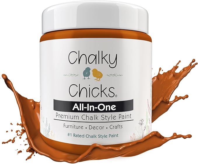Chalky Chicks All-in-One Chalk Paint for Furniture or Cabinet - 4 Fl Oz - Matte Finish Acorn Orange for Metal, Wood Furniture Paint - No Sanding All-in-One for Home Decor & Crafts, USA Made