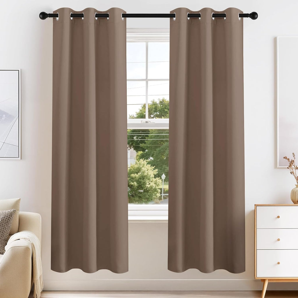 PONY DANCE Blackout Curtains for Bedroom 72 Inch Length 2 Panels Set, Privacy Thermal Insulated Room Darkening Grommet Drapes for Living Room Window, W34 x L72 Inch, Mocha