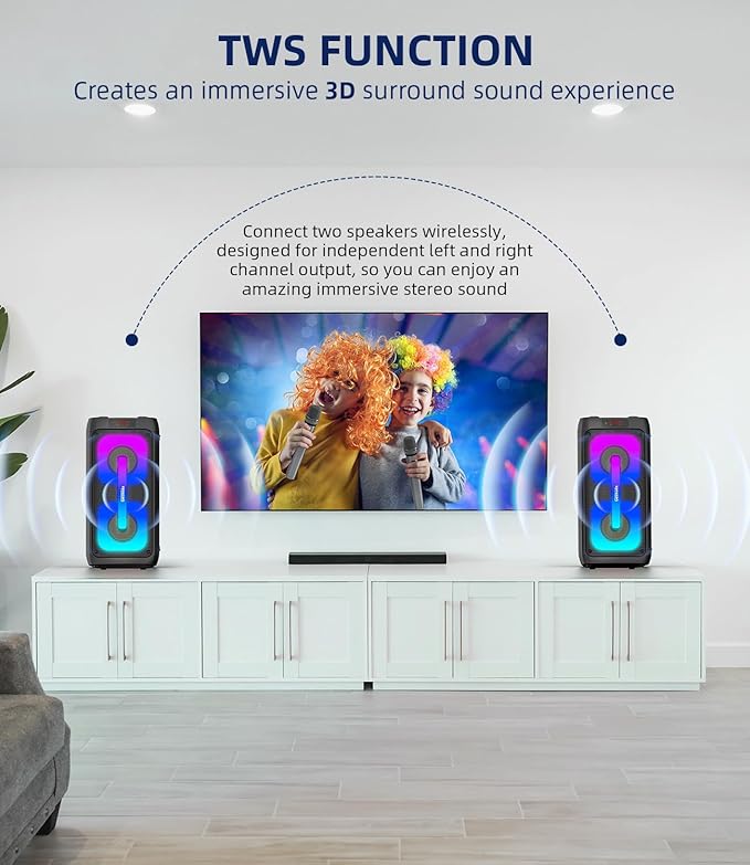 Karaoke Machine for Adults, Portable Bluetooth Speaker with 2 Wireless Microphones, Portable PA System with Disco Lights for Big Party, Outdoor, Ideal Gifts for Family, Music Lover