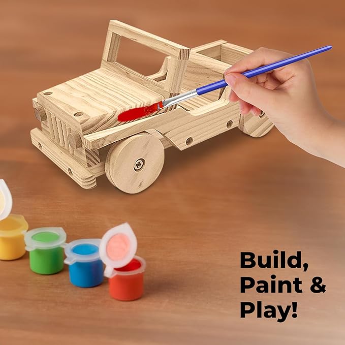 Kraftic Woodworking Building Kit for Kids and Adults, Set of 3 Educational DIY Carpentry Construction Wood Model Kit Toy Projects for Boys and Girls - Off-Road Vehicle, Flatbed Truck, Barn Birdhouse