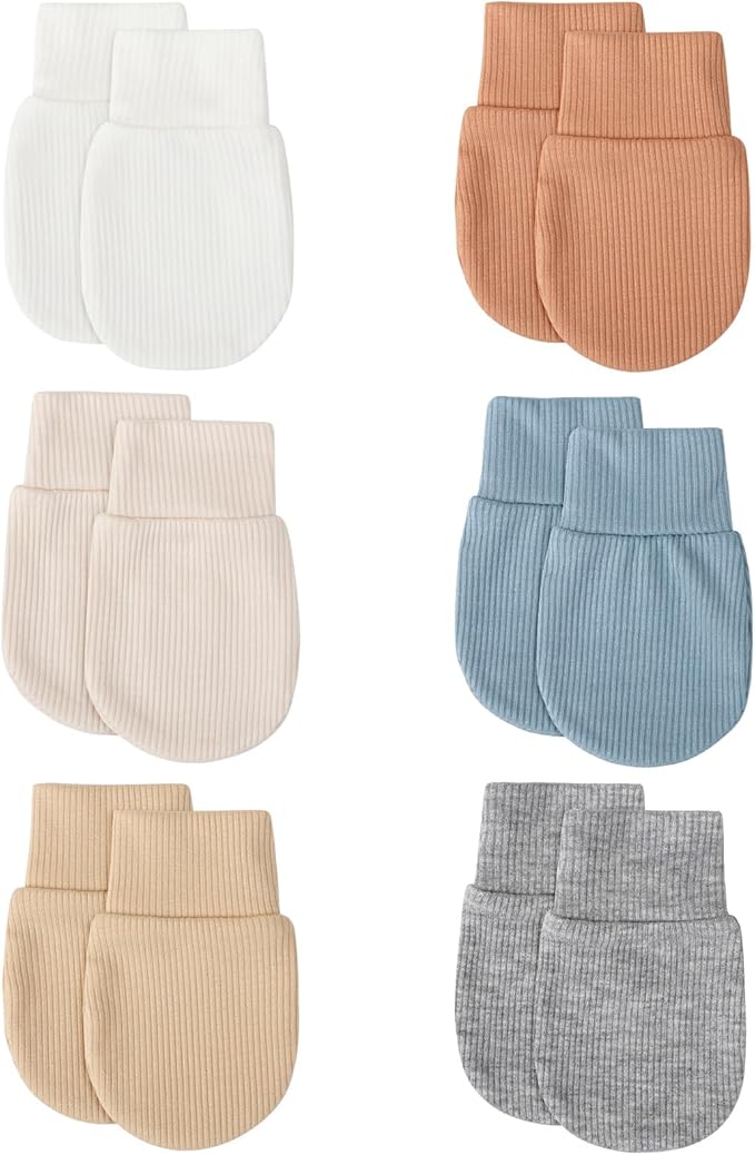 BQUBO 6 Pairs Newborn Baby Boys Girls Mittens 0-6 Months Unisex-Baby Infant Mittens Elastic No Scratch Wrist Gloves