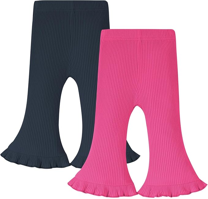 Neutocd Toddler Baby Girl 2-Pack Pants Bell Bottom Infant Baby Girl Solid Ribbed Cotton Leggings