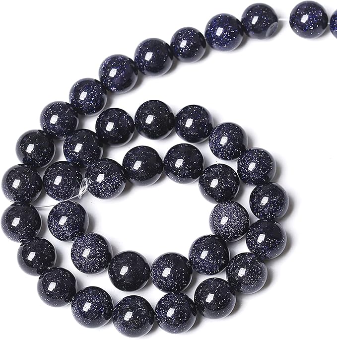 72PCS 10mm Blue Sandstone Gemstone Beads Beads Natural Stone Round Loose Beads for Jewelry Making DIY Bracelet Necklace 32" 2 Strands