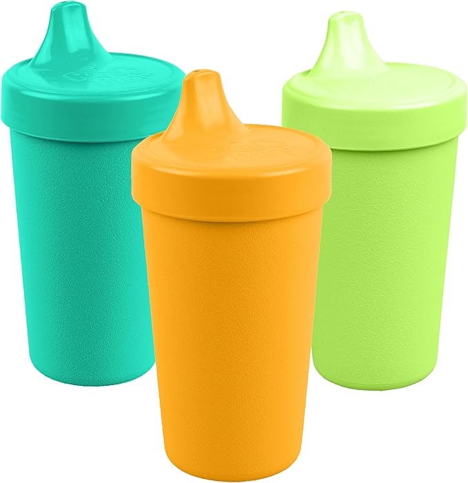 Re-Play Sippy Cups for Toddlers - 10 Oz. Reusable Spill Proof Cups for Kids, Dishwasher/Microwave Safe - Made in USA - Set of 3-3.13" x 6.25" - Aqua Asst