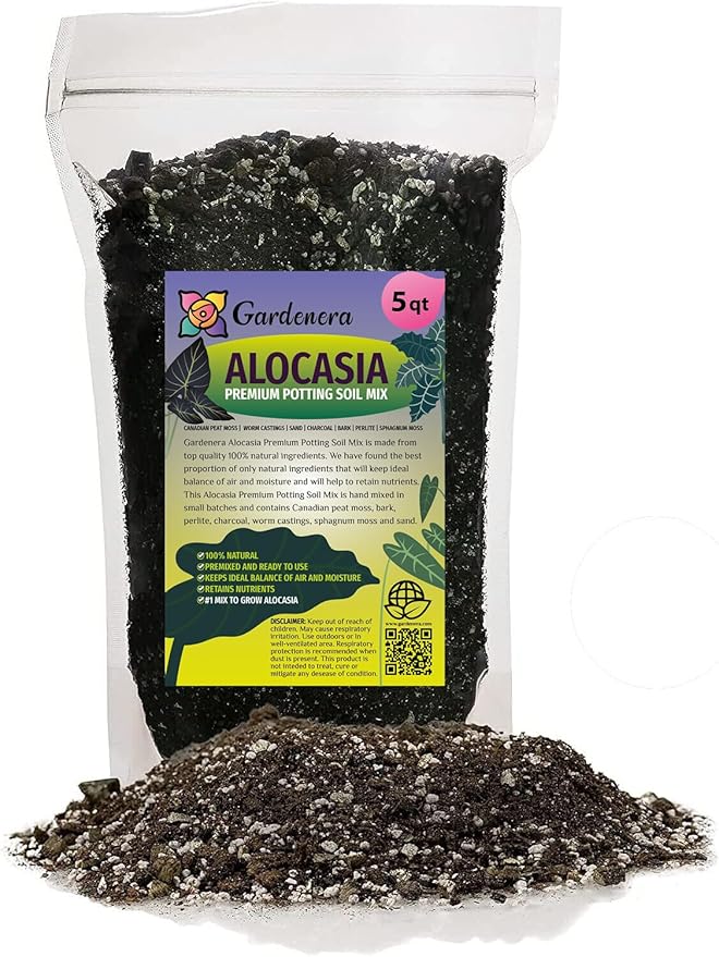 Premium Alocasia Plant Soil Mix by Gardenera - Stimulate Growth and Elevate Leaf Elegance with Nourishing Formula - 5 Quart