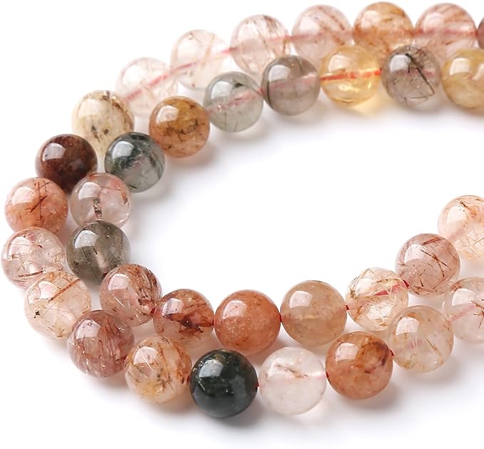 A+ Colorful Rutilated Quartz Crystal Beads Natural Stone Round Loose Beads for Jewelry Making DIY Bracelet Necklace Accessories 10mm 36pcs