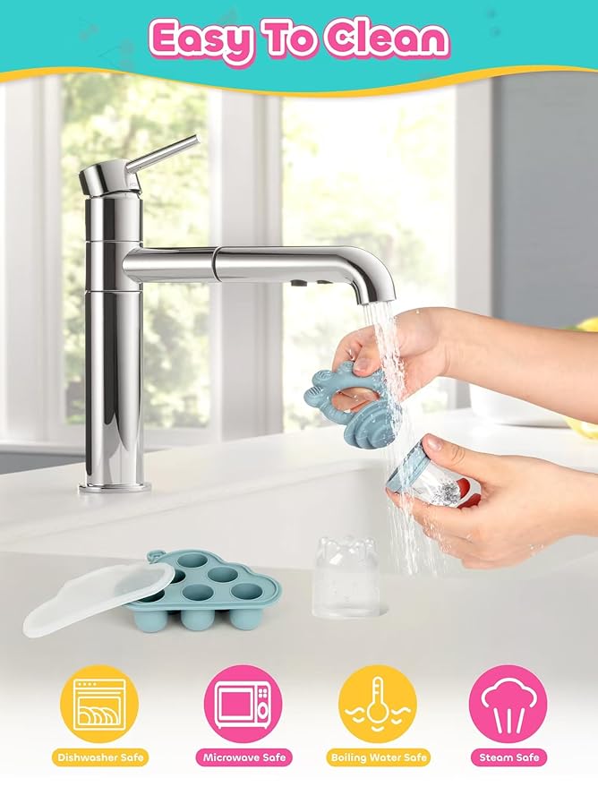 Baby Popsicle Molds & Food Feeder Set, Baby Fruit Feeder for Infant Teething Relief & Safe Infant Self Feeding 4 Months+ Starting Solids for Essentials (Green+Blue)
