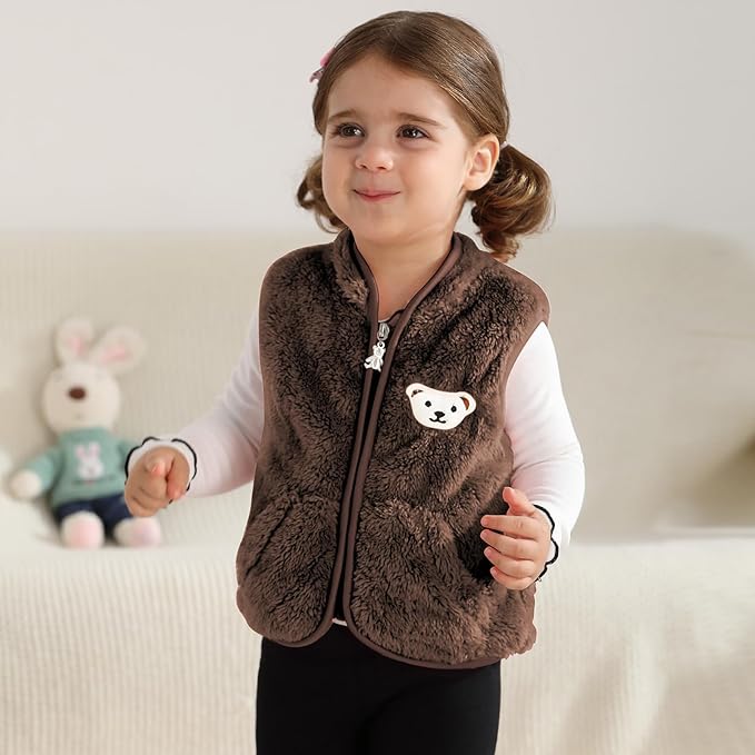 Baby Boys Girls Fleece Vest Zip Up Cute Bear Jackets Fuzzy Fall Winter Warm Clothes Newborn Outwear for Toddler Infant