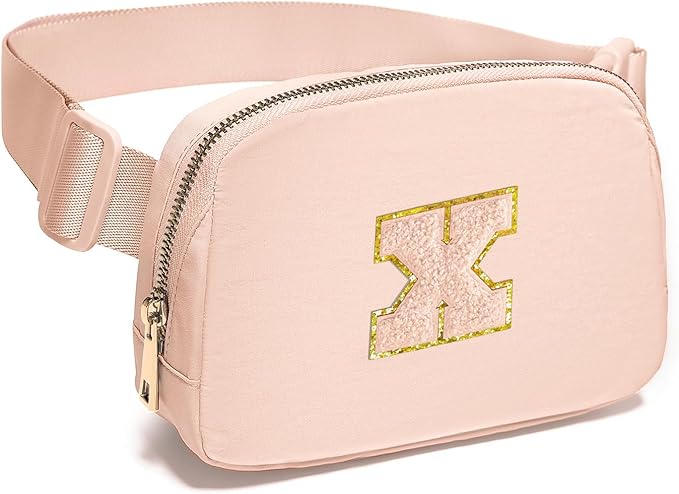 Gitus Gifts for 8 9 10 11 12 Year Old Girls Belt Bag Fanny Pack Crossbody Bags with Initial Letter Patch Cute Stuff Birthday Gifts for Teen Girls Women Personalized Trend Stuff (Coral Pink-X)