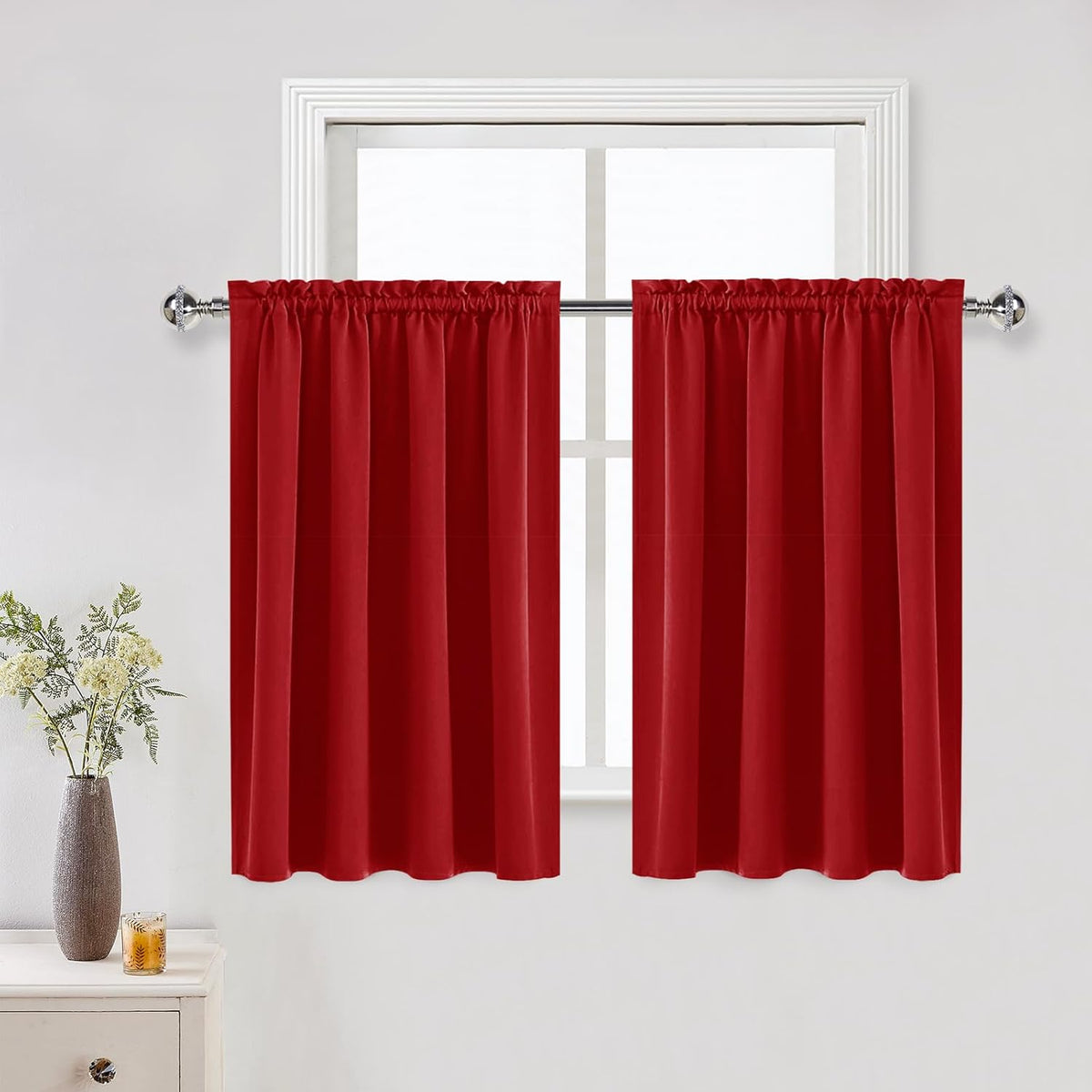 DWCN Blackout Curtains for Living Room Thermal Insulated, Energy Saving & Noise Reducing Bedroom Curtains, Red, W 52x L 36 Inch, Set of 2 Rod Pocket Curtain Panels