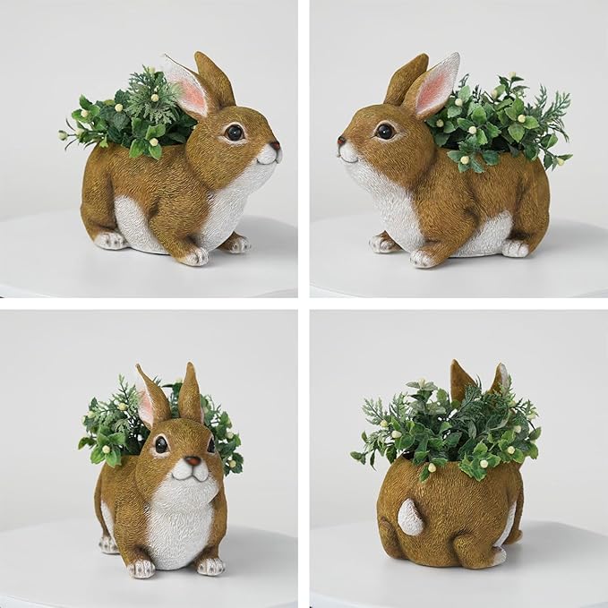 HAUCOZE Rabbit Planter Gifts Statue Animal Sculpture Decor Modern Figurine Arts Polyresin 8.7inch
