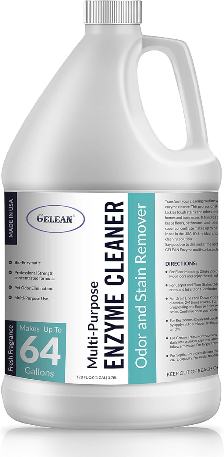 Multi-Purpose Probiotic Enzyme Cleaner, Made in USA - Pet Stain and Odor Remover - Concentrated - Professional & Home Strength Drains, Floors, Bathrooms, Toilets Trash Can, (1 gallon, Fresh fragrance)