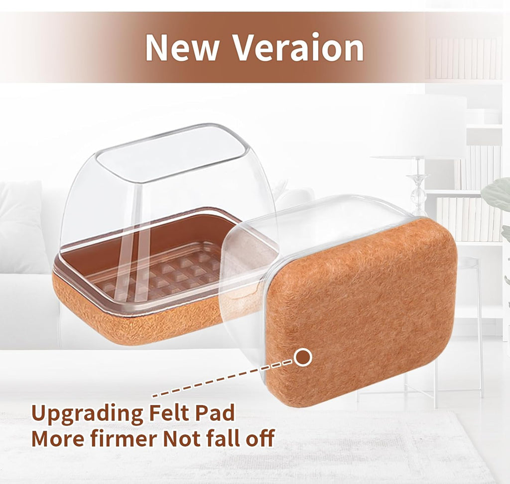 Ezprotekt 16 Pcs Rectangle Clear Felt Chair Leg Floor Protectors for Hardwood Floors, Rectangle Silicone Felt Furniture Pads Caps Covers for Chair Table Desk (Fit W :0.6-0.8", L: 0.9-1.3")
