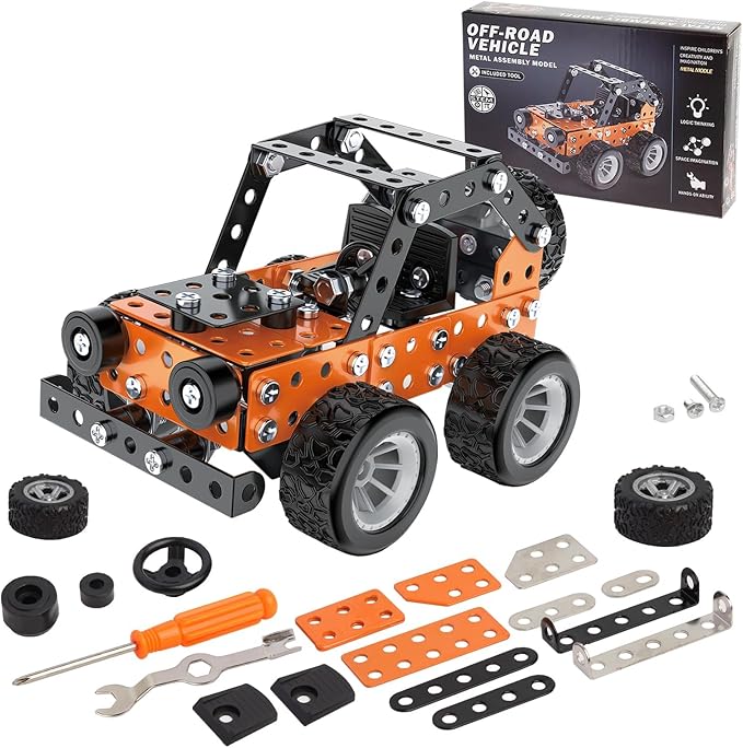 Buildable 3D Metal Engineering Kit STEM Set for Ages 8-16 Develops Logic Skills DIY Project Ideal Gift for Kids Age 8-16 Orange