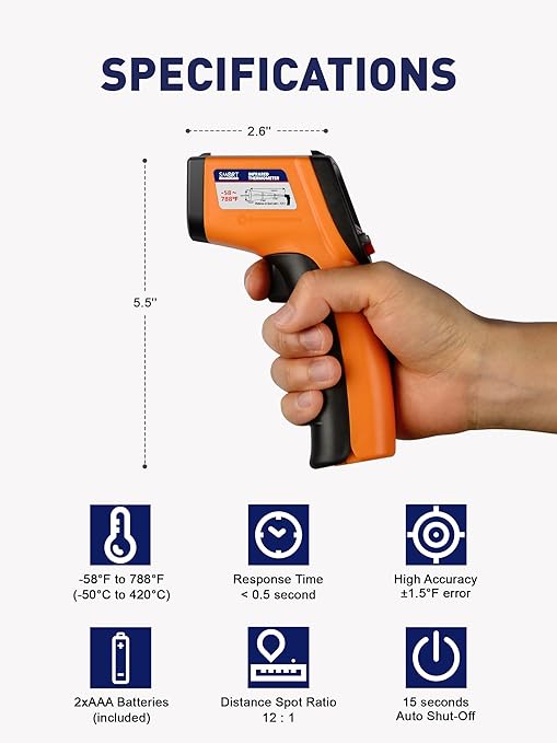 SMART JERRY - Infrared Thermometer Gun | Non-Contact Digital Temperature Gun with -58°F to 788°F Range for Cooking, HVAC | Industrial & Home Use | Instant-Read with Backlit Display