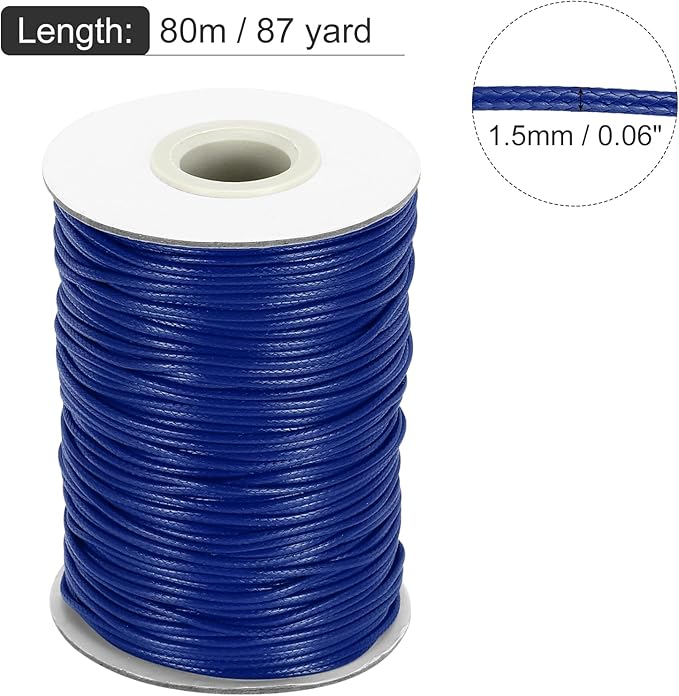 MECCANIXITY Waxed Cord 1.5mm Waxed Thread 87 Yard Wax String Leather Cord for Bracelet Making, Necklaces, Beading, Jewelry Making and DIY Crafts(Dark Blue)