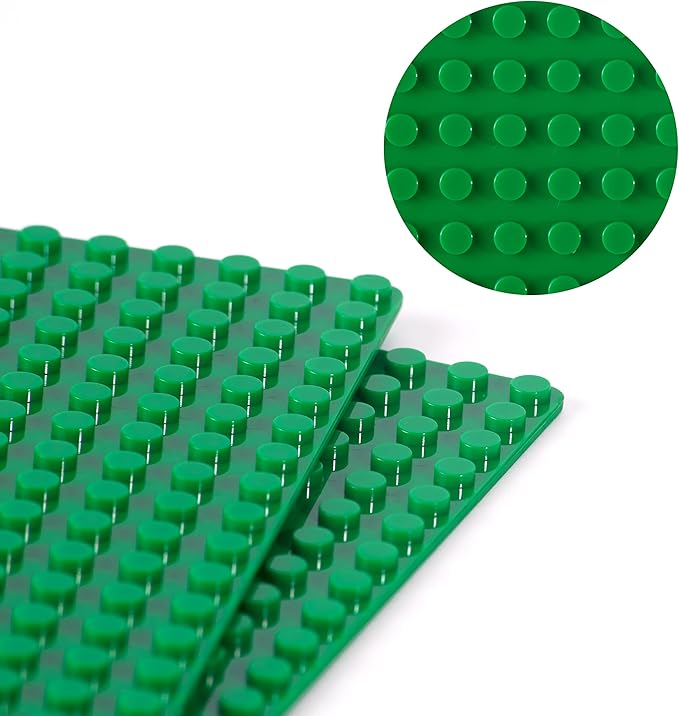 Apostrophe Games Building Blocks Base Plates Compatible with All Major Brands – 2 Pack, 10-1/16" x 10-1/16" Inches Baseplate for Building Bricks – Durable and Sturdy Baseplates (2X Green)