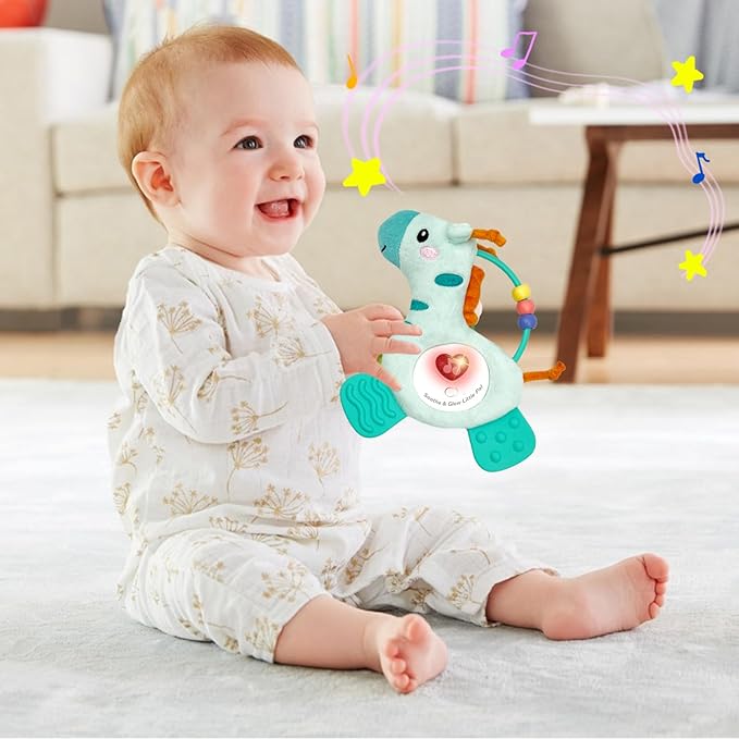 Baby Musical Activity Soft Toys with Sound & Light, Sensory Toys for Infant Developmental with Teether, Rattle and Textures, Soft Plush Toy for Newborn Gift 6 to 12 Months (Giraffe)