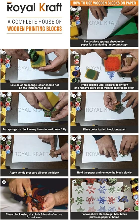 Royal Kraft Round Wooden Printing Stamps (Set of 10) - DIY Henna Fabric Textile Paper Clay Pottery Blocks Htag2163