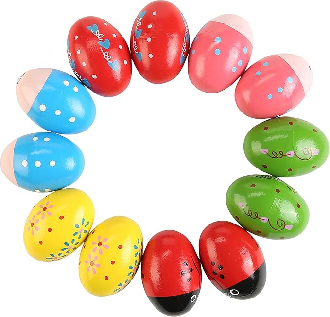 12Pcs Wooden Egg Shakers Hand Musical Maracas Percussion Instruments