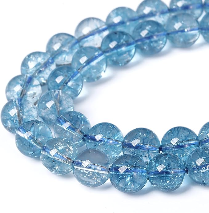 6mm 61pcs Blue Topaz Crystal Quartz Natural Stone Round Loose Beads for Jewelry Making DIY Bracelet Necklace Earrings