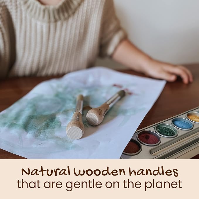 Honeysticks My First Paint Brush Set - 3 Pack: Ideal for Babies and Toddlers. Jumbo Brushes with Chubby Wood Handles for Easy Grip, Vegan. Includes Handy Storage Container