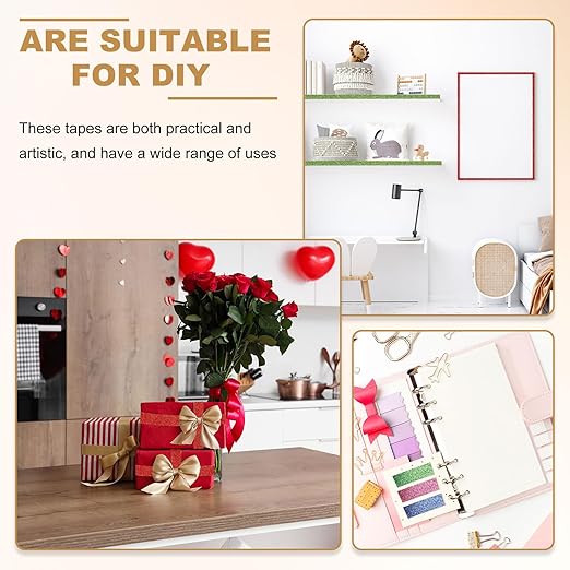 PATIKIL 2 Roll Glitter Paper Washi Tape, Washi Decorative Tape for Crafts, Rose Red