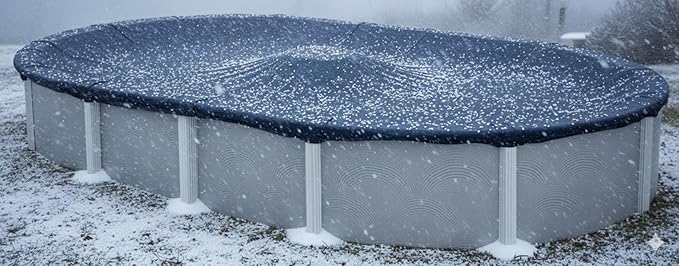 Premium Winter Pool Cover for Above Ground Oval Pool, 10' x 15' Ft., Aboveground Pools Winter Cover, Includes W & Cable, Strength & Durability, UV Protection, Solid Blue