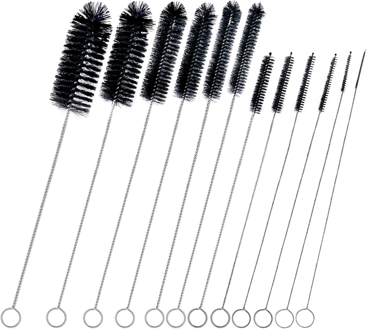 Straw Cleaner Brush Set,12 Pieces Extra Long Pipe Water Bottle Brushes for Cleaning Reusable Drinking Straws,Bird Feeders,Pipes,Black (12pcs Different diameters Set)