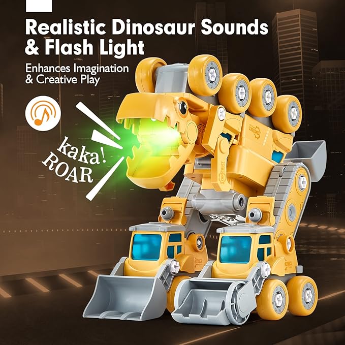 hahaland Toys for 5+ Year Old Boys - Take Apart Dinosaur Kids Toys Construction Vehicles 5 in 1 Transform into Dinosaur Robot STEM Building Toy for 5 6 7 8 Year Old Boys