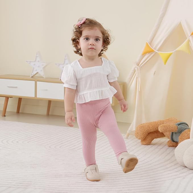 Newborn Toddler Baby Girl Pants Leggings Ribbed Straight Flare Infant Girl Pants Leggings Bell Bottoms 5 Packs