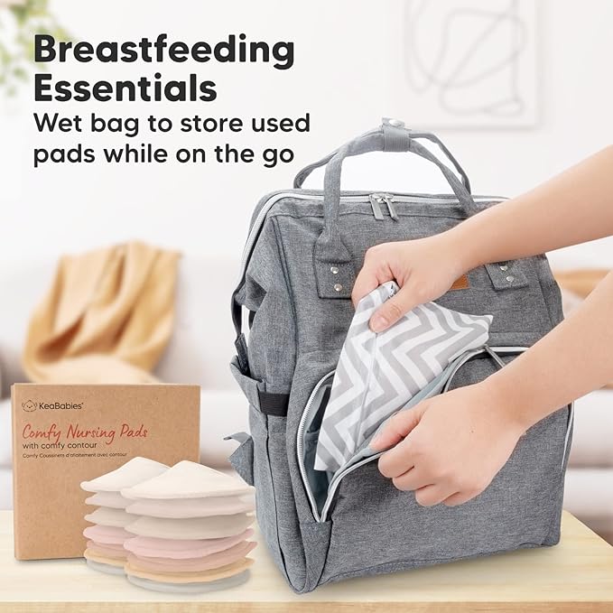 Organic Nursing Pads - 14 Washable Viscose Derived from Bamboo Breastfeeding Pads, Wash Bag, Reusable Breast Pads for Breastfeeding, Nipple Pads for Breastfeeding Essentials(Neutrals, L 4.8")
