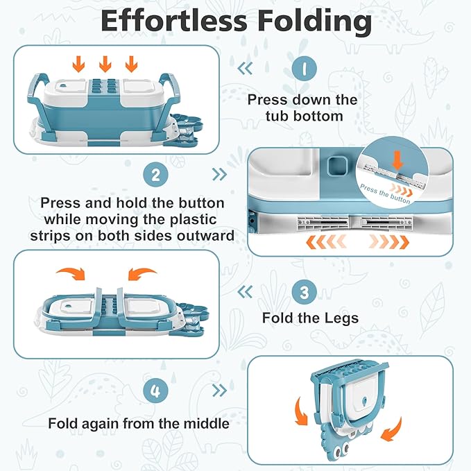 MoreFeel Collapsible Baby Bathtub for Newborn with Thermometer & 1 Hooded Towel & 1 Soft Floating Cushion,Portable Travel Bathtub with Drain Hole, Durable Foldable Baby Tubs for Infants to Toddler