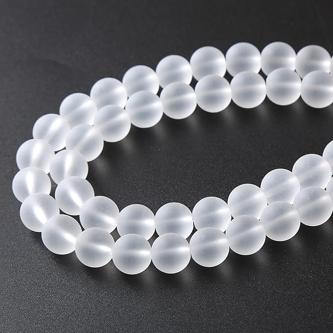 90pcs 4mm Frost White Crystal Glass Beads for Jewelry Making Round Loose Beads DIY Bracelets Necklaces Crystal Energy Healing Stone Beads 15"(4mm, Frost White Glass)