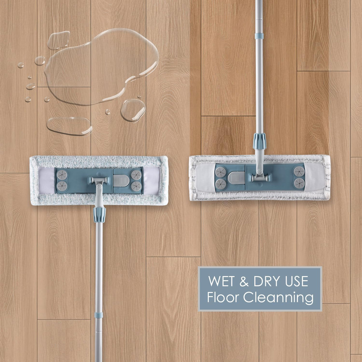 Dust Mop for Floor Cleaning,Magnetic Floor Flat Mop with 2 Washable Pads -Extendable 64‘’ Iron Handle for Hardwood Tile Marble Laminate Floors,Blue&Gray