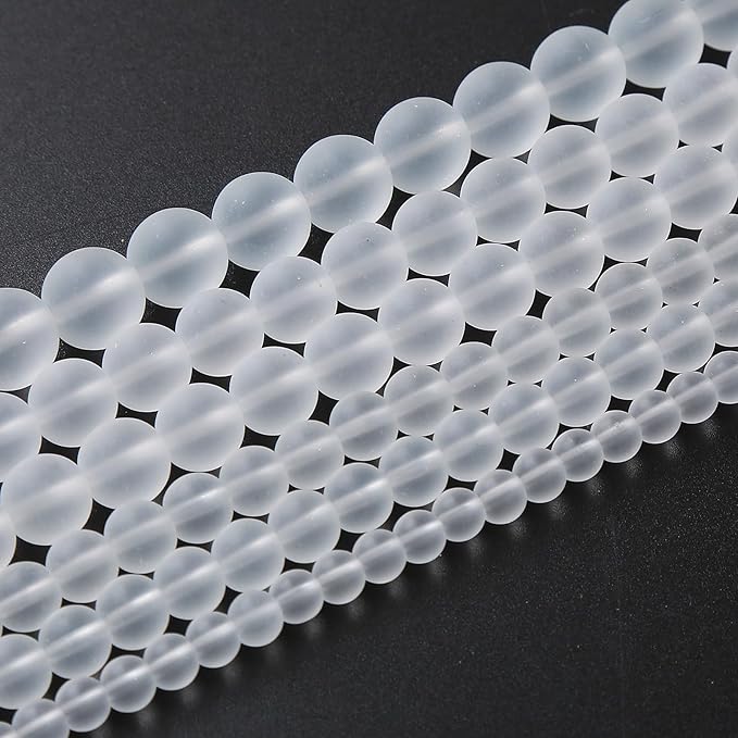 90pcs 4mm Frost White Crystal Glass Beads for Jewelry Making Round Loose Beads DIY Bracelets Necklaces Crystal Energy Healing Stone Beads 15"(4mm, Frost White Glass)