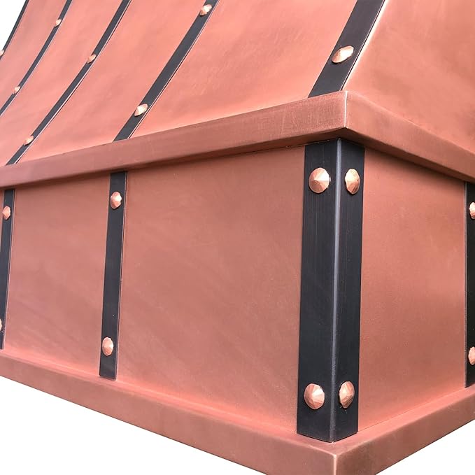 CT Copper Tailor Sloped Copper Vent Hood Wall Mount,36'' W,27''H, 610 CFM Exhaust Fan,Stainless Steel Vent,LED Light,Dishwasher-Safe Baffle Filters,VH8TR1