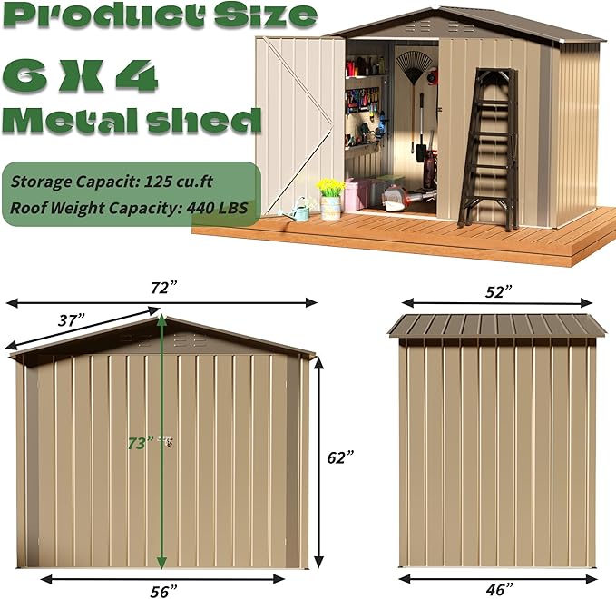 6' x 4' Outdoor Metal Storage Shed, Outdoor Metal Shed, All-Weather Resistant Steel Garden Shed with Double Lockable Door, Waterproof Garden Tool Storage Shed for Patio, Backyard, Lawn