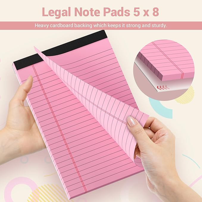 Legal Pads 5x8 Colored Note Pads, 12 Pack College Ruled Notepads 5x8 Lined Paper, Colored Notebook Paper Writing Pads 30 Sheets per Colored Paper Small Legal Pads 5x8 for Home Office School Supplies