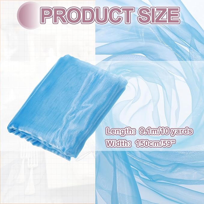 MECCANIXITY Iridescent Sheer Organza Fabric, 10 Yards x 59 Inches Solid Holographic Shiny Fabric Organza Cloth for Wedding, Curtains, Costume, Photo Background, Gradient Light Blue