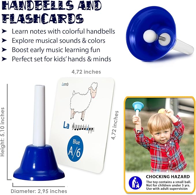 MINIARTIS Hand Bells for Kids | Educational Music Toys for Toddlers 8 Notes Colorful Handbells Set | Kids Musical Instrument with 15 Songbook, Theory Flashcards | Great Birthday Gift for Children