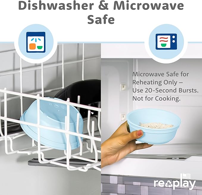 Re-Play 12 Oz. Toddler Bowls for Snack and Everyday Dining - Dishwasher and Microwave Safe - Made in USA - Set of 3-5.75" x 5.75" x 2" - Beach Baby