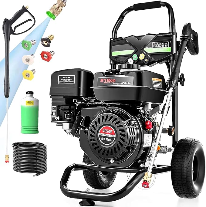 4200 PSI Gas Pressure Washer, 4.0 Max GPM 212CC 7HP Commercial Gas Power Washer, Spray Gun and Wand, 5 Nozzle Set, for Cars/Fences/Driveways/Homes/Patios/Furniture