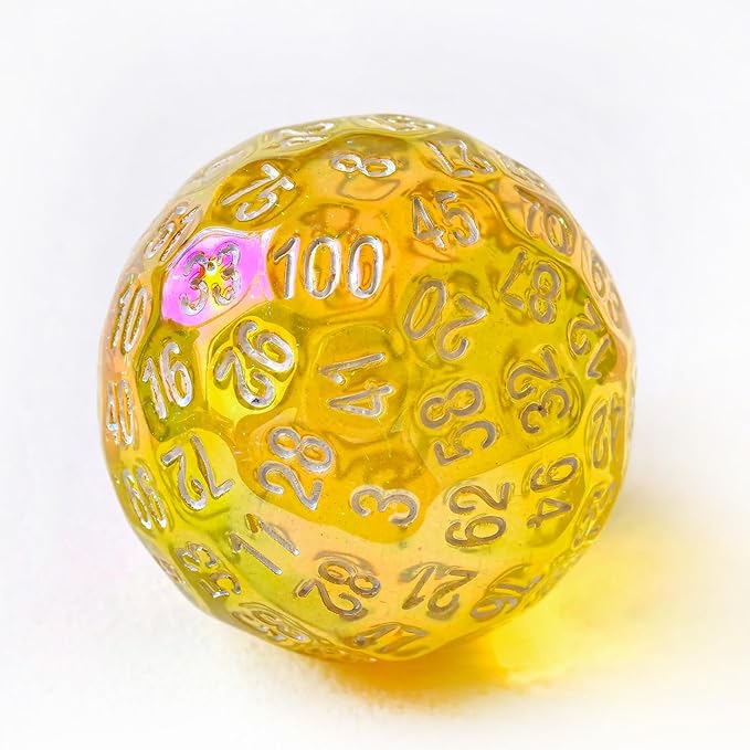 Bescon Dazzling Yellow 100 Sided Dice, Game Dice D100, Polyhedral Solid 100 Sides Dice 45MM in Diameter (1.8inch)