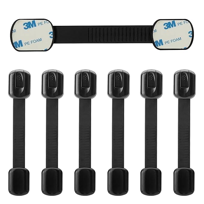Original Cabinet Locks Baby Proofing (6 Pack Black) - Child Locks for Cabinets and Drawers - Door Locks for Kids Safety and Fridge Lock for Child Proofing