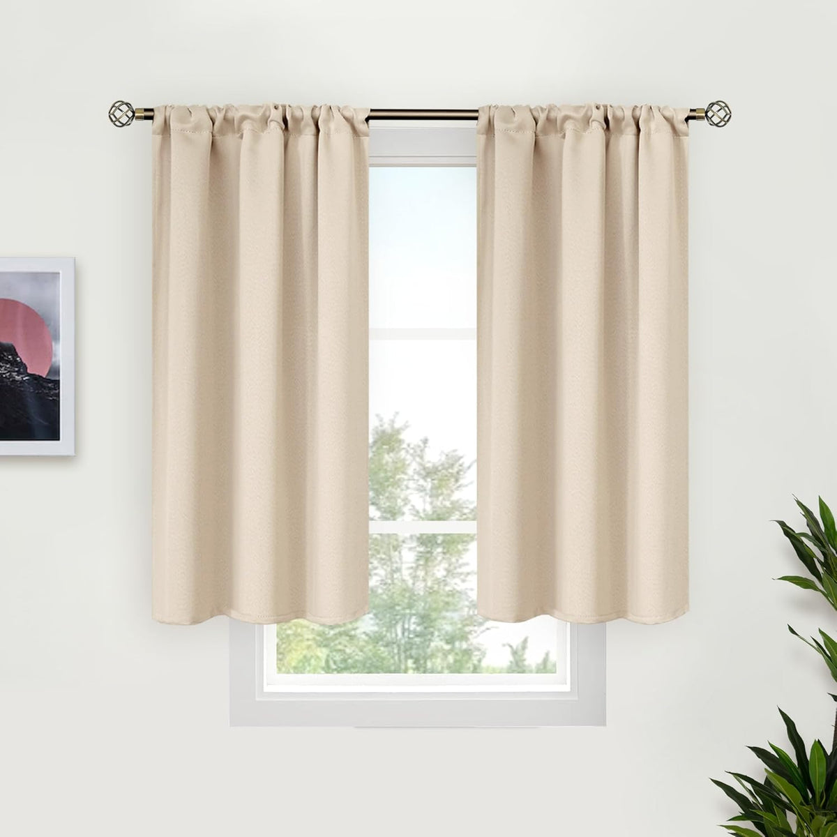 BGment Short Blackout Curtains for Bedroom 40 Inches Long - Thermal Insulated Room Darkening Curtain for Kitchen, Champagne, 34 x 40 Inch, 2 Panels