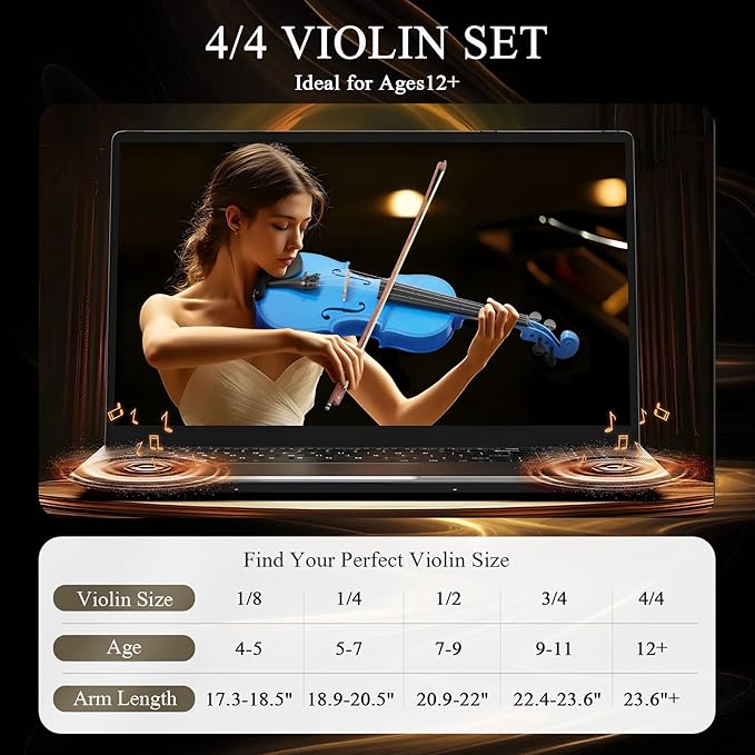4/4 Beginner Violin Kit for Adults, Complete Full Size Violin Set with Portable Case, Bow, Rosin, Dark Blue