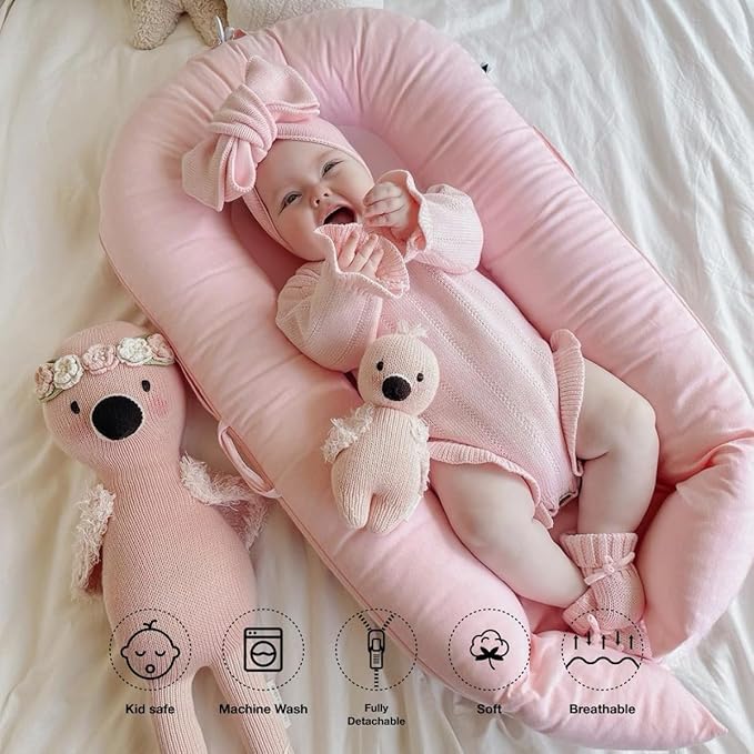 Infant Lounger, Baby Nest Cover for Baby Girls & Boys, Newborn Essentials for Baby 0-18+ Months, 100% Cotton Breathable (Mistyrose, Corduroy)