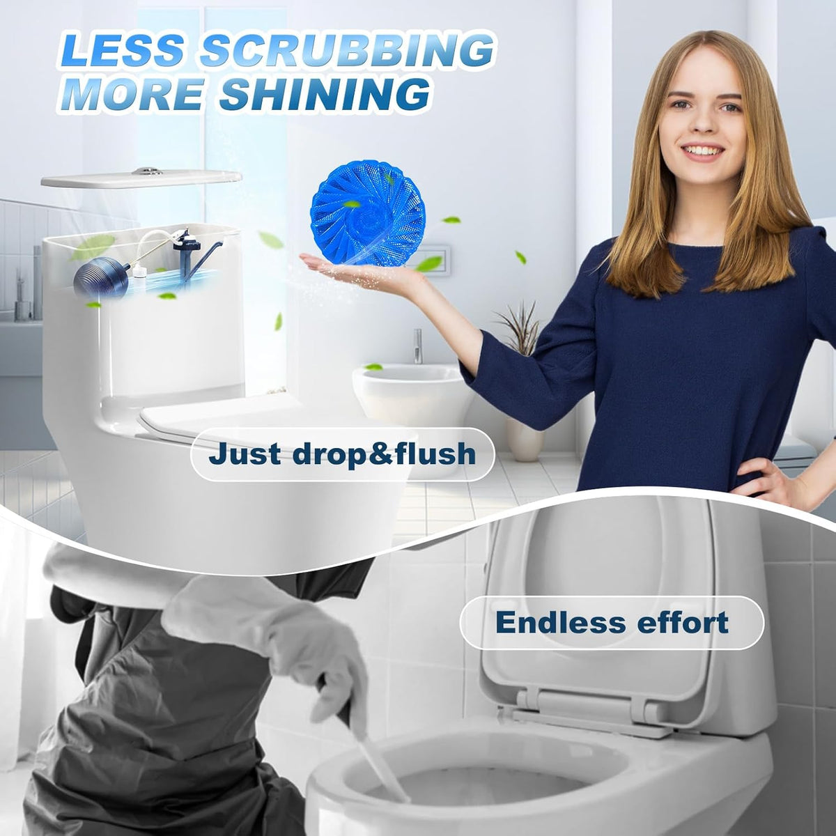 KIISIISO Multipurpose Bathroom Cleaners, 54 Pack Commercial & Household Toilet Bowl Cleaners, Blue Toilet Bowl Tablets Drop in Tank, Janitorial Deodorizers
